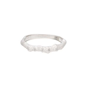Ring, sterling silver and cubic zirconia, clear, 4mm wide with matte-finished bamboo design, size 9. Sold individually.