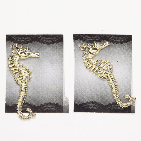 Focal 1pkg2, acrylic and gold-finished brass, clear, 69x32mm single-sided seahorse. image number 0