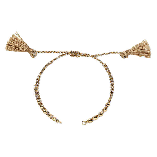 Bracelet component, nylon and gold-finished brass, gold / silver / copper, 9-3/4 inches with adjustable macramé closure and (2) 5mm open loops. Sold individually. image number 0