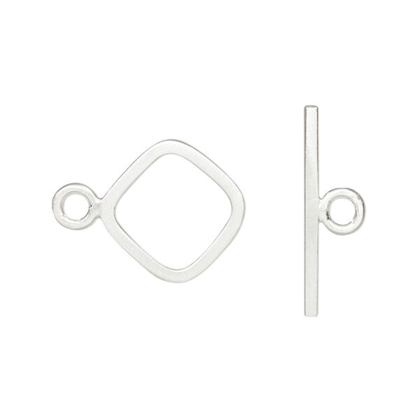 Clasp, toggle, satin-finished sterling silver, 15mm diamond. Sold individually. image number 0