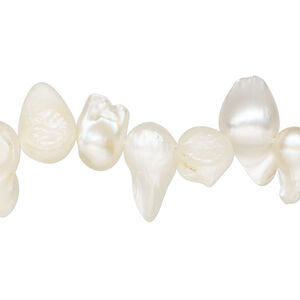 Pearl, cultured freshwater (dyed), white, 9x6mm-32x13mm baroque with 0.4mm hole, D grade, Mohs hardness 2-1/2 to 4. Sold per 15-inch strand.