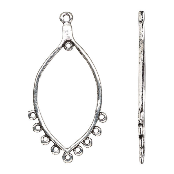 Focal, antique silver-finished "pewter" (zinc-based alloy), 43.5x23mm single-sided open marquise with 10 closed loops. Sold per pkg of 10. image number 0