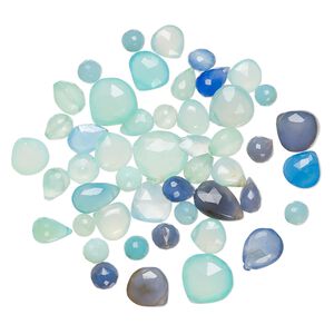 Chalcedony 1pkg1, hand-cut top-drilled faceted teardrop bead 1 oz mix 6x4mm-25x18mm