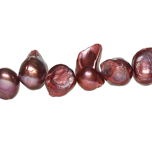 Pearl, cultured freshwater (dyed), rhubarb, 7x5mm-17x9mm baroque with 0.4mm hole, D grade, Mohs hardness 2-1/2 to 4. Sold per 15-inch strand. image number 0