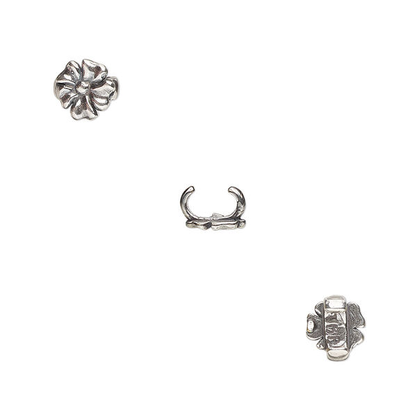 Component, JBB Findings, antique silver-plated brass, 6.5x6.5mm flower, 5x2mm inside diameter. Sold per pkg of 2. image number 0