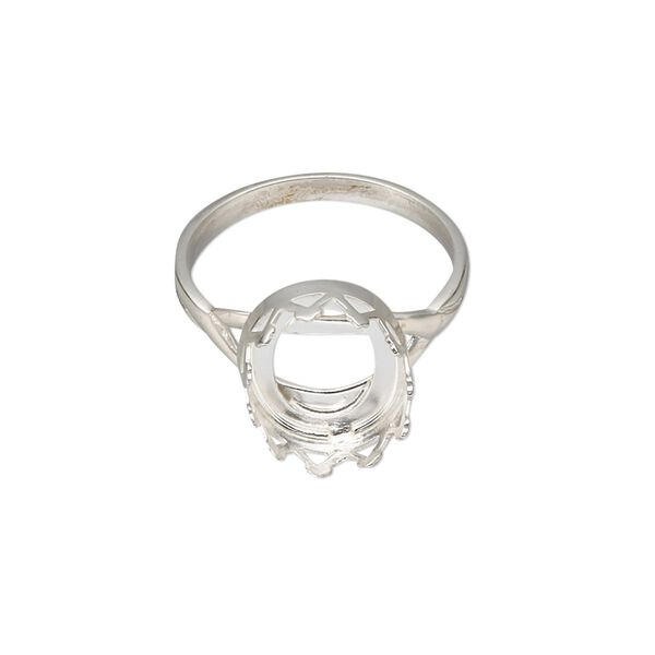 Ring, sterling silver, 13x11.5mm wide with 12x10mm oval cabochon bezel setting, size 7. Sold individually. image number 0