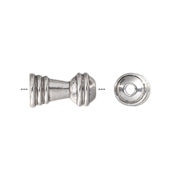 Cone, antique silver-plated "pewter" (zinc-based alloy), 17.5x9mm with line design, 6.5mm inside diameter. Sold per pkg of 10. image number 0