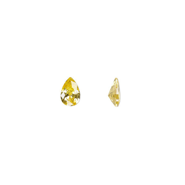 Gem, cubic zirconia, topaz gold, 6x4mm faceted pear, Mohs hardness 8-1/2. Sold per pkg of 2. image number 0