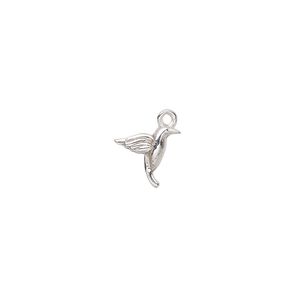 Charm 1pk1 brass, 9x8.5mm hummingbird, silver plate