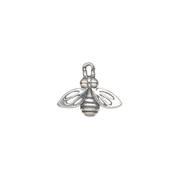 Charm, sterling silver, 15.5 x 11.5mm single-sided cutout bee. Sold individually. image number 0