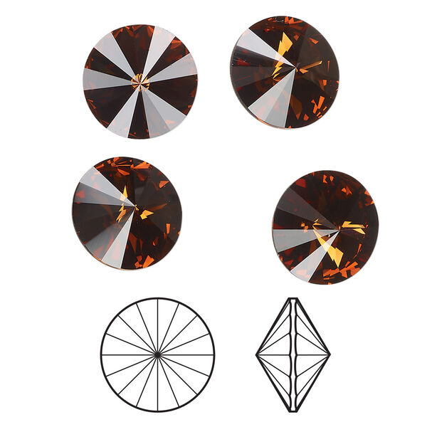 Chaton 1pkg4 smoked topaz foil back, Crystal Passions® Regenerated 12mm rivoli 1122 image number 0