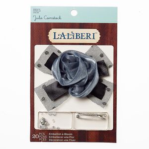 Brooch / hair clip kit, Laliberi™, fabric / acrylic / silver-finished steel, multicolored, bow and rose. Sold per kit.