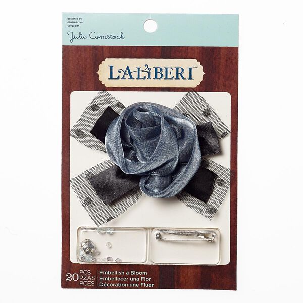 Brooch / hair clip kit, Laliberi™, fabric / acrylic / silver-finished steel, multicolored, bow and rose. Sold per kit. image number 0