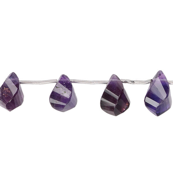 Amethyst 1pkg15, hand-cut top-drilled faceted teardrop bead natural B grade, graduated 9x6mm-14x10mm image number 0
