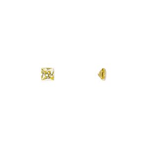Gem, cubic zirconia, topaz gold, 3mm faceted square, Mohs hardness 8-1/2. Sold per pkg of 5.