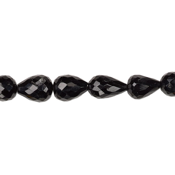 Bead, black tourmaline (natural), 5x4mm-10x7mm hand-cut graduated faceted teardrop with 0.4-1.4mm hole, B+ grade, Mohs hardness 7 to 7-1/2. Sold per 16-inch strand. image number 0