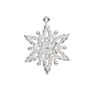 Charm, silver-plated "pewter" (zinc-based alloy) and enamel, white, 23x22mm single-sided snowflake with glitter. Sold individually.