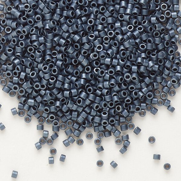 Seed bead, Delica®, glass, pkg/7.5g, #11 round, opaque matte luster gunmetal (DB-0301). image number 0