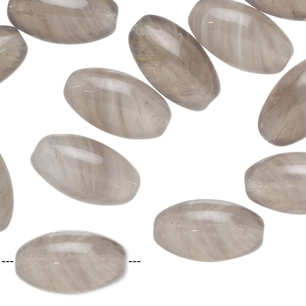 Bead, Czech pressed glass, translucent grey and white, 16x9mm oval with swirl design. Sold per 2-ounce pkg, approximately 30 beads. image number 0