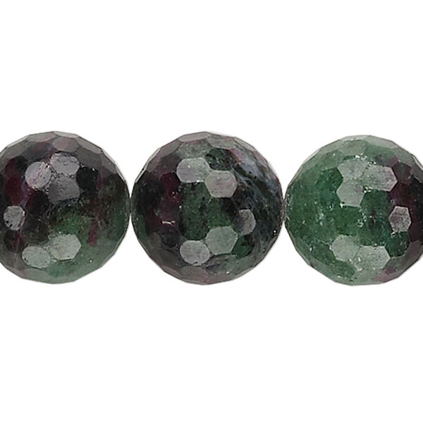 Bead, ruby in zoisite (natural), 15-16mm faceted round, C grade, Mohs hardness 6 to 7. Sold per 15 to 16-inch strand. image number 0