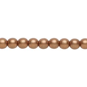 Bead, Czech glass druk, opaque satin metallic light copper, 6mm round. Sold per 15-1/2" to 16" strand.