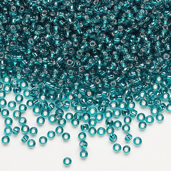 Seed bead, Dyna-Mites™, glass, pkg/1/2kg, #11 round, transparent silver-lined teal, (51:RR 11/0 RR). image number 0