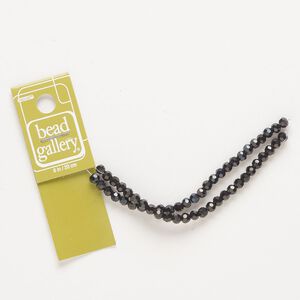 Bead, glass, opaque jet black, 4mm faceted round. Sold per 7-inch strand, approximately 50 beads.
