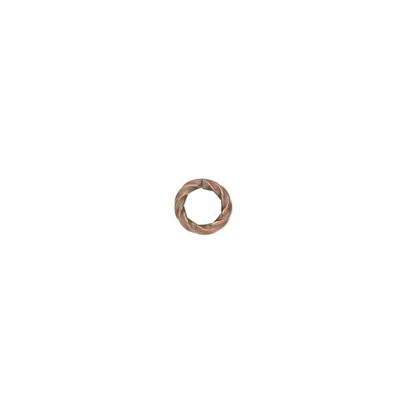 Jump ring, antique copper-plated brass, 6mm twisted round, 3.6mm inside diameter, 16 gauge. Sold per pkg of 1,000. image number 0
