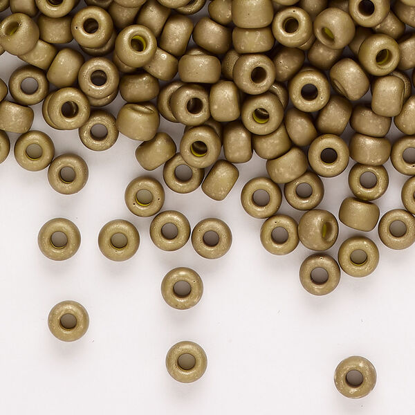 Seed bead, Miyuki, 1pkg25g, glass, #6 rocaille, opaque matte gold luster golden olive (RR-2032) image number 0