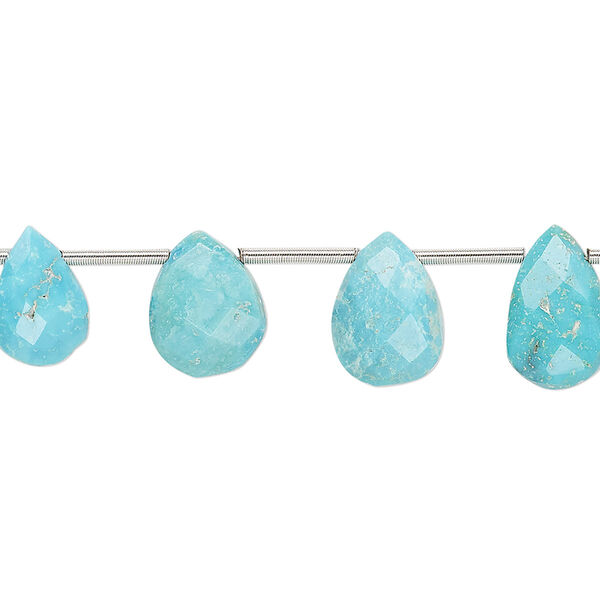 Imperial crown turquoise 1pkg15, hand-cut top-drilled faceted puffed teardrop bead natural 10x6mm-12x8mm image number 0