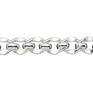 Chain 1pkg1 silver-plated long & short, 8mm, brass 50 foot unfinished