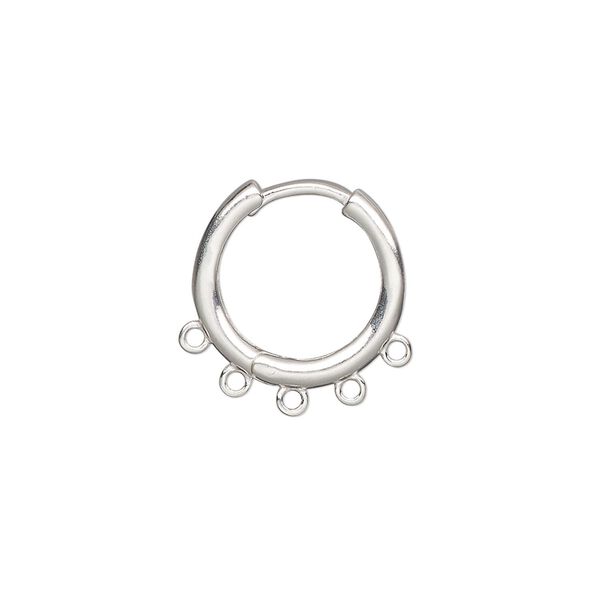 Earring hoop 1pkg2 sterling silver, 16mm hinged / 5 closed loop / round tube, 1 pair image number 0