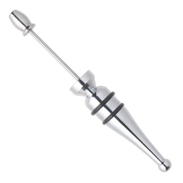Bottle stopper, chrome-plated steel, 5-1/4x3/4 inch with 1-3/4 inch double-threaded shaft, 2.5mm thick, 14mm textured mount top. Sold individually. image number 0