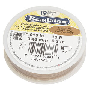 Wire, Beadalon® 1pkg1, copper and stainless steel, satin copper, 19 strand, 0.018-inch diameter, 30 feet.