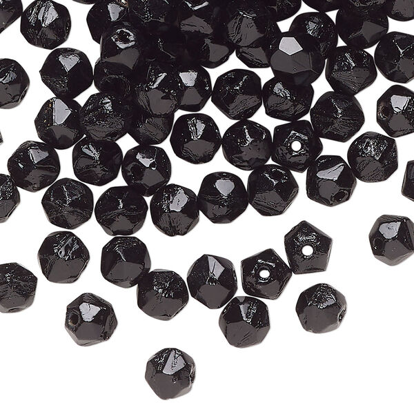Bead, Czech pressed glass, opaque black, 6mm faceted round. Sold per 1-ounce pkg, approximately 145 beads. image number 0