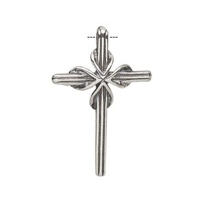 Pendant, antiqued sterling silver, 32x22mm single-sided cross with hidden bail. Sold individually.