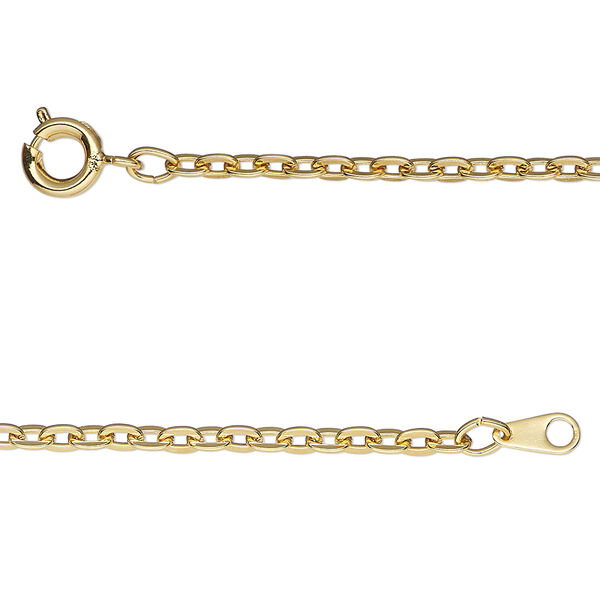 Chain, gold-finished steel, 2.5mm flat cable, 18 inches with springring clasp. Sold individually. image number 0