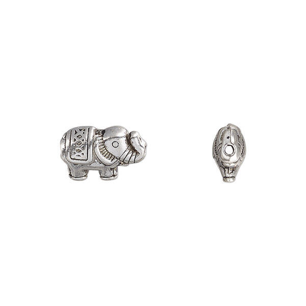 Bead, antique silver-plated "pewter" (zinc-based alloy), 12.5x8.5mm elephant. Sold per pkg of 10. image number 0