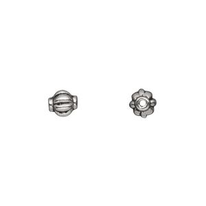Bead, antique silver-plated "pewter" (zinc-based alloy), 6mm corrugated round. Sold per pkg of 50.