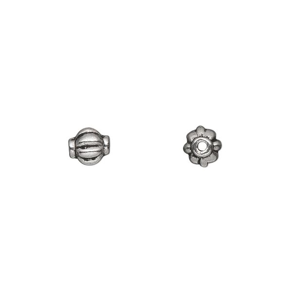 Bead, antique silver-plated "pewter" (zinc-based alloy), 6mm corrugated round. Sold per pkg of 50. image number 0