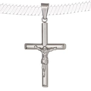 Pendant, stainless steel, 44x27mm crucifix. Sold individually.