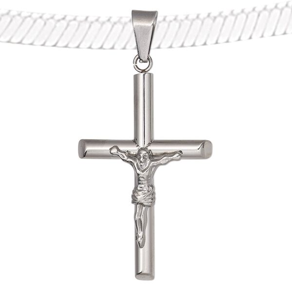 Pendant, stainless steel, 44x27mm crucifix. Sold individually. image number 0