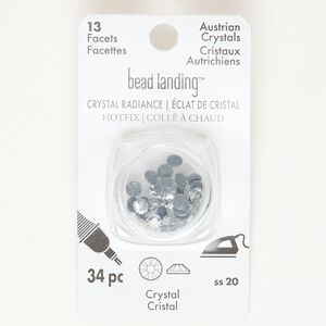 Flat back, crystal, clear, pkg/34, 4.60-4.80mm hotfix round, SS20.