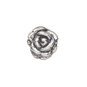 Bead 1pkg1 sterling silver, 16x14mm rose, electroformed / antiqued JBB Findings