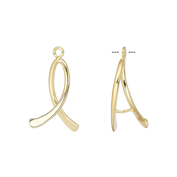 Bail, ice-pick, gold-plated brass, 19x12mm double-sided oval, 11mm grip length. Sold per pkg of 2. image number 0