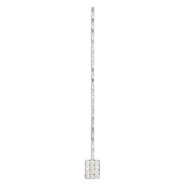 Paddle pin, cubic zirconia and rhodium-plated sterling silver, clear, 1-1/2 inch diamond-cut twisted with 5x4mm rectangle, 22 gauge. Sold individually. image number 0