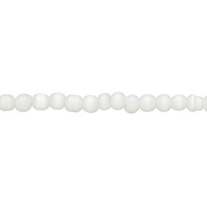 Bead, cat's eye glass (fiber optic glass), white, 3-5mm round. Sold per 15-inch strand.