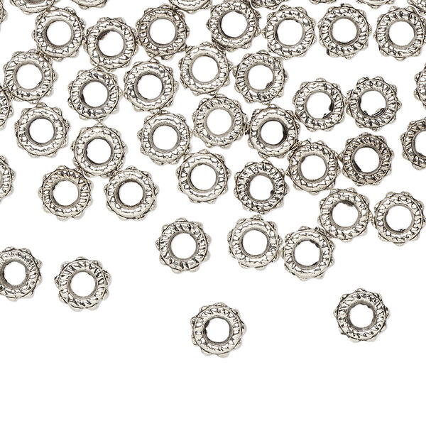 Bead, antique silver-plated "pewter" (zinc-based alloy), 6x2mm beaded rondelle. Sold per pkg of 500. image number 0