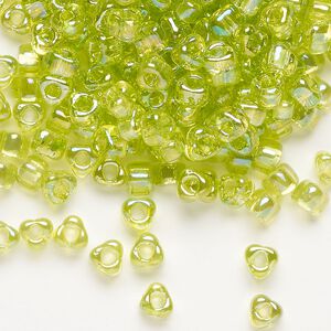 Seed bead, Miyuki, glass, transparent iris lime, (TR1153), #5 triangle. Sold per 250-gram pkg.