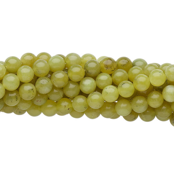 Bead, olive new "jade" (serpentine) (natural), 4mm round, C grade, Mohs hardness 2-1/2 to 6. Sold per pkg of (10) 15-1/2" to 16" strands. image number 0